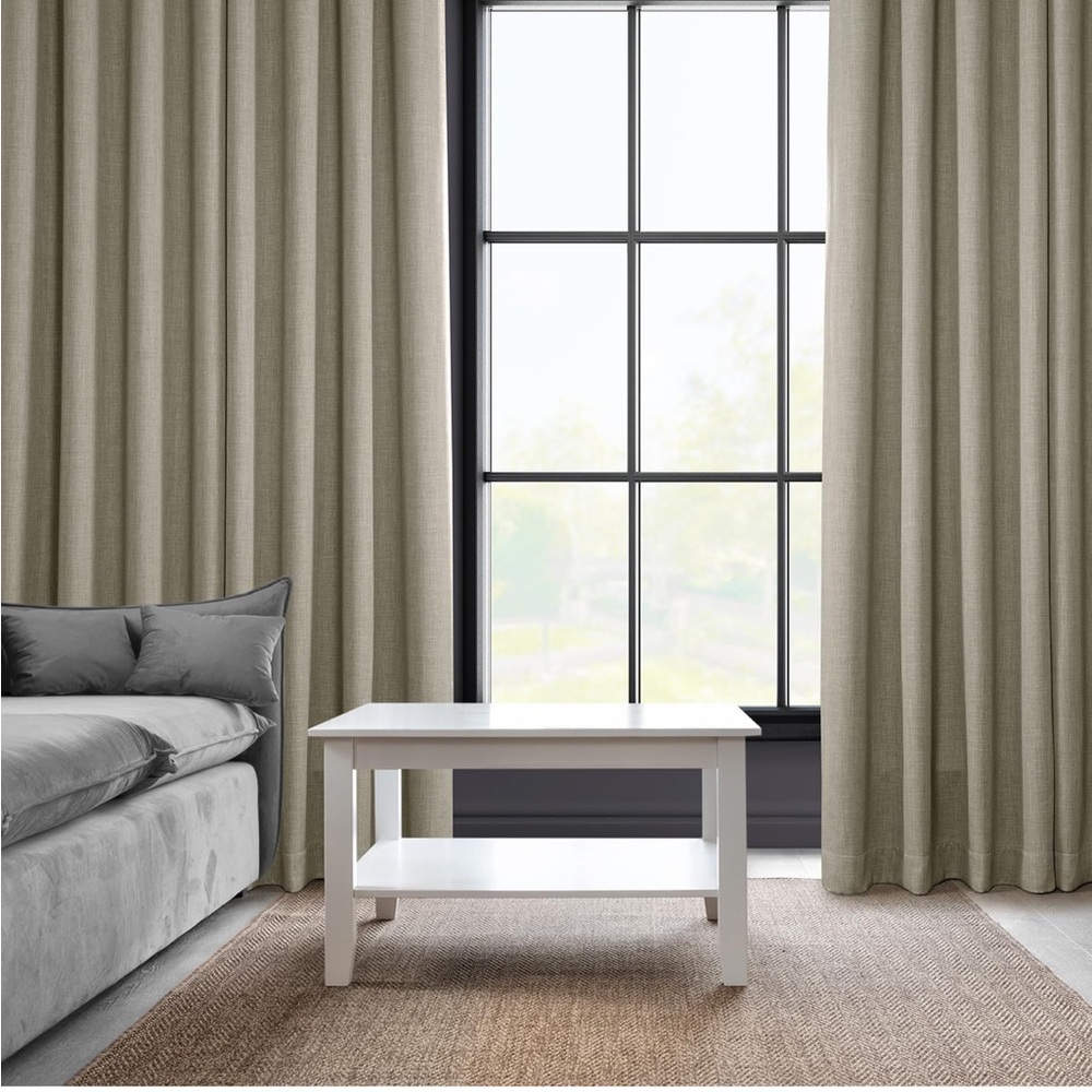 108” Luxurious Oatmeal Linen Blackout Grommet Curtains (Set of 2)